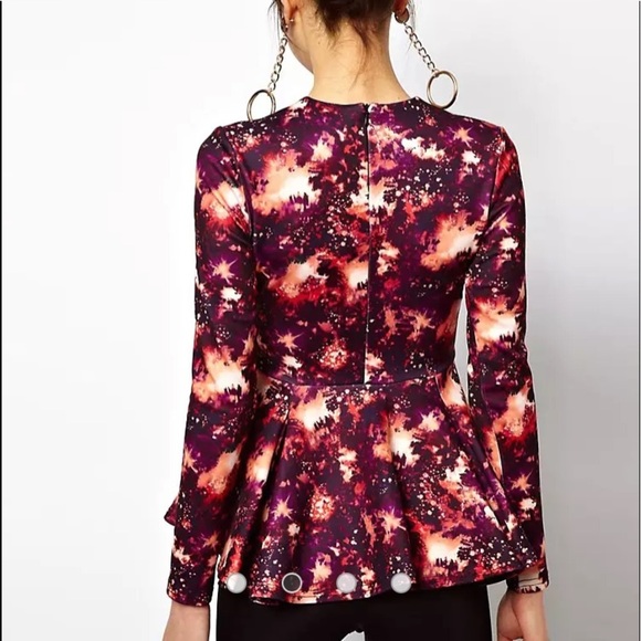 ASOS  burgundy peplum long sleeve top size 12 - Picture 2 of 8